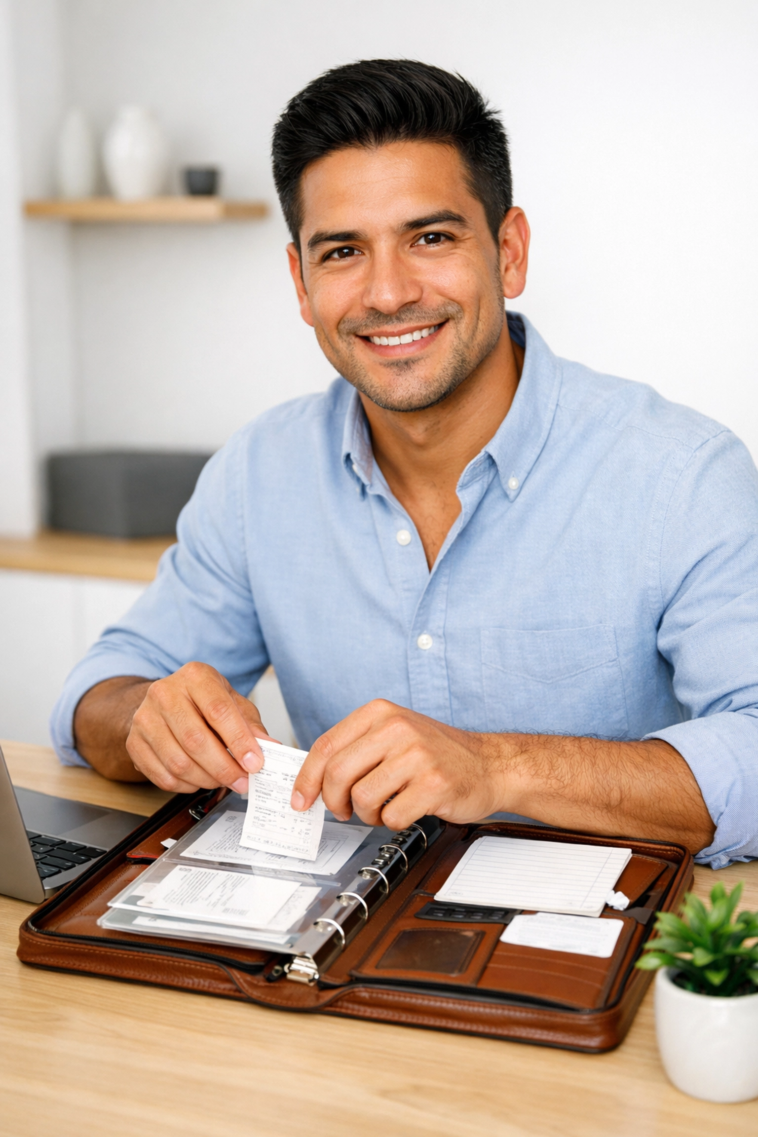 Entrepreneur organizing business receipts and tax documents to claim new IRS deductions for 2026.