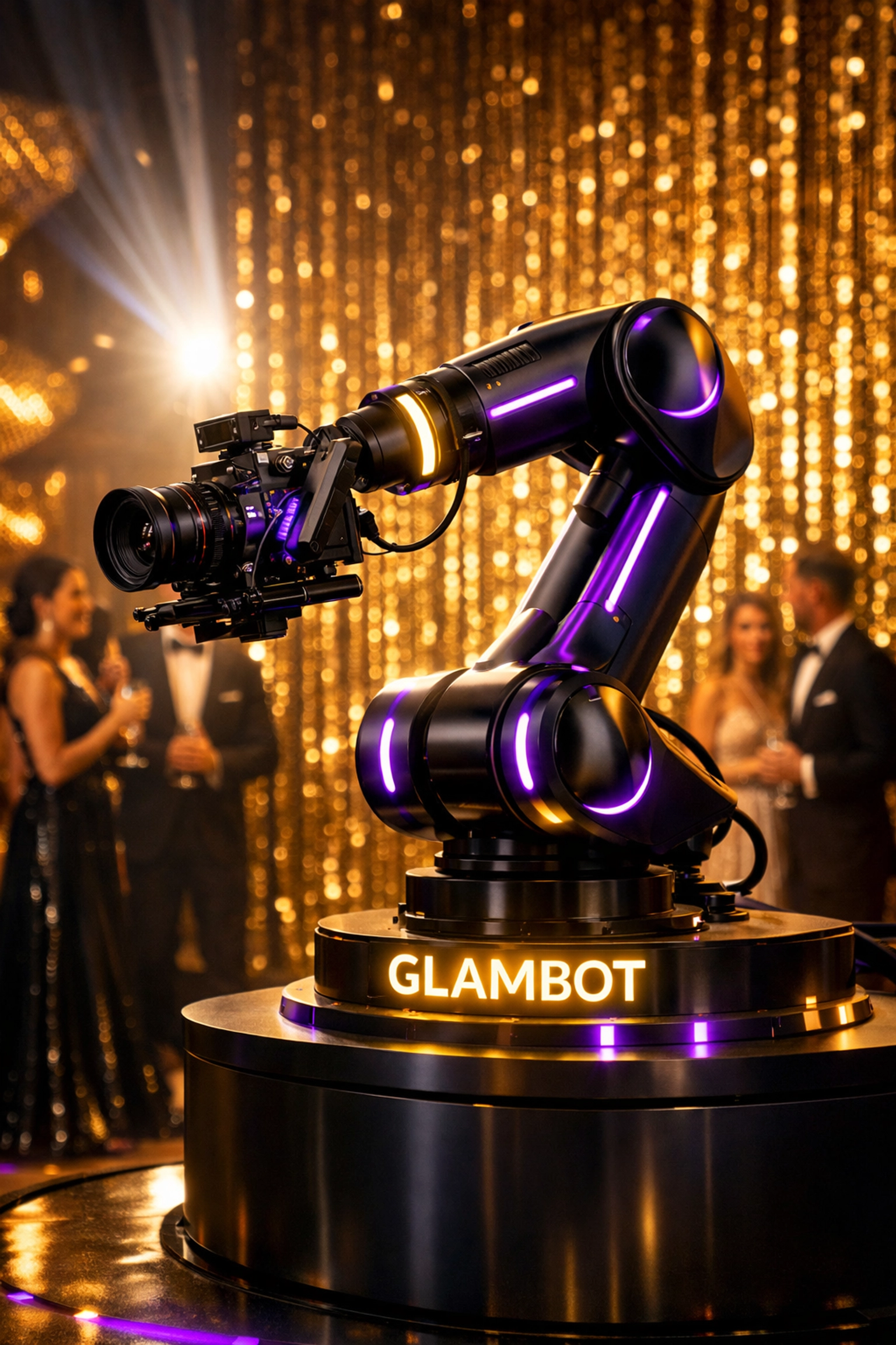 Glambot slow-motion photo booth at Los Angeles corporate gala with formal guests and elegant lighting