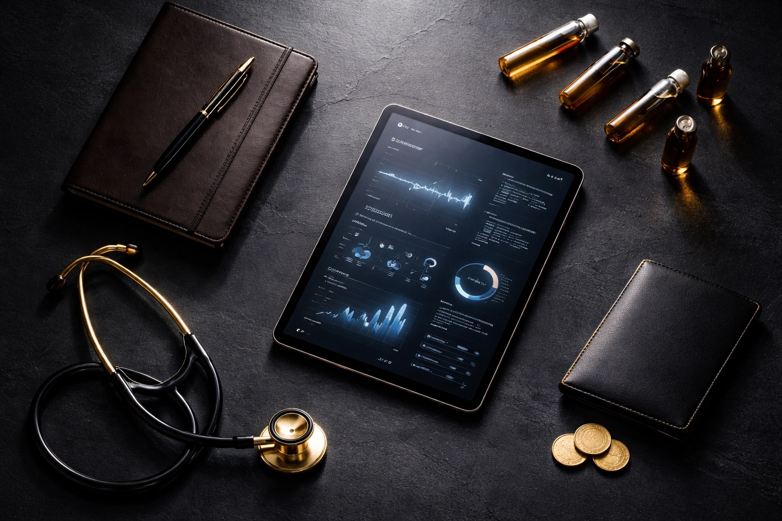 Luxury medical consultation setup represents men's health clinic cost and investment in longevity.