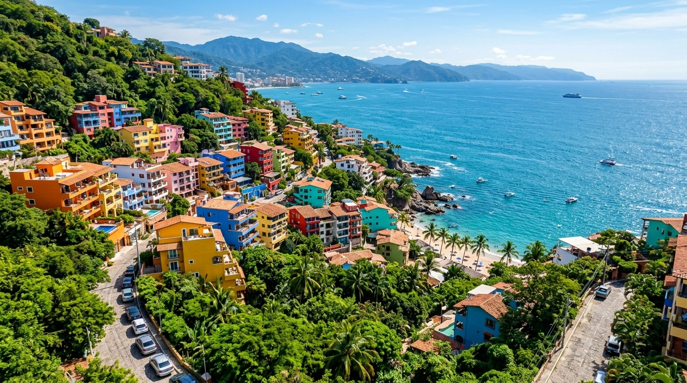 Vibrant Amapas hillside condos overlooking the Pacific Ocean