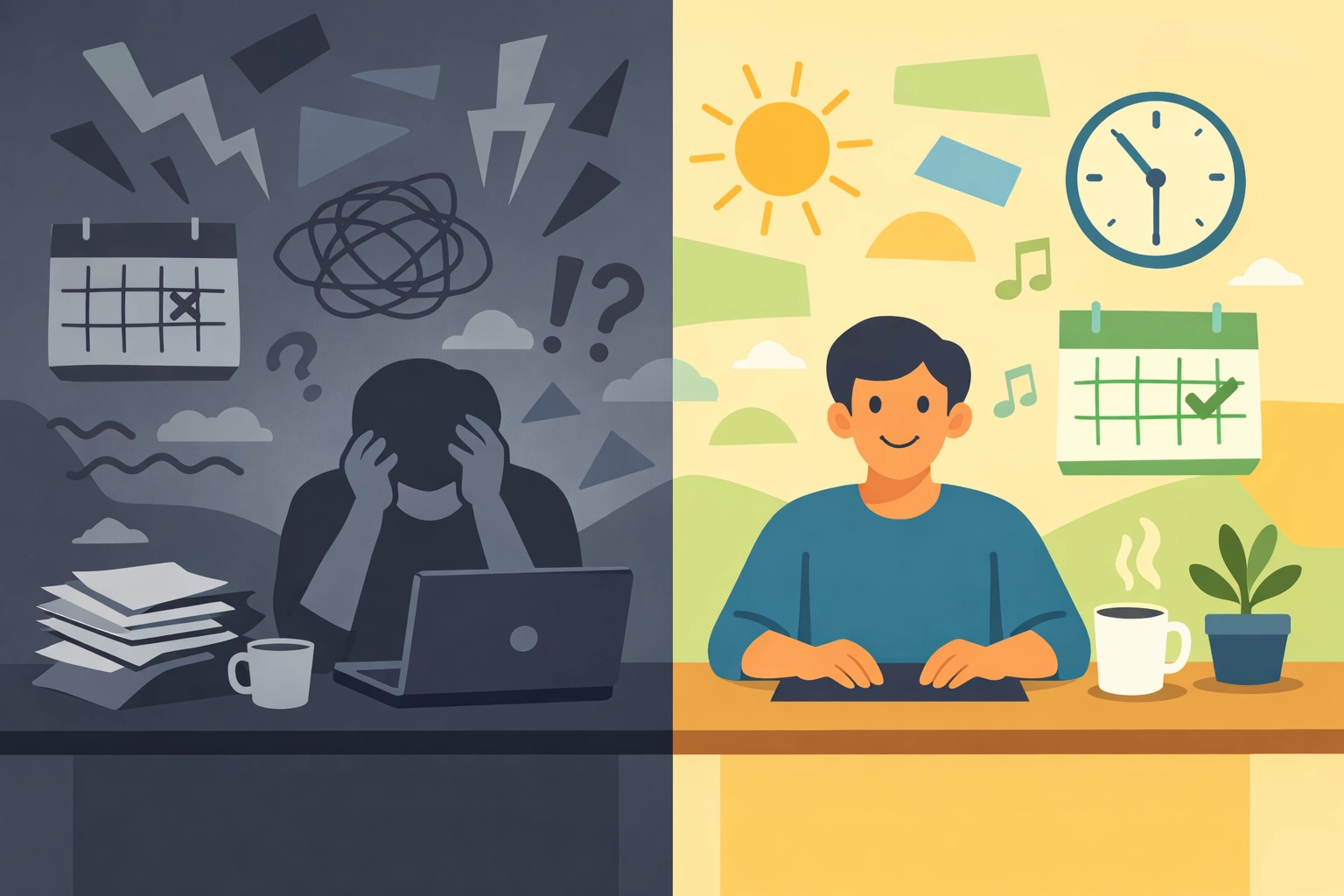 Workplace stress before and after taking a mental health day comparison