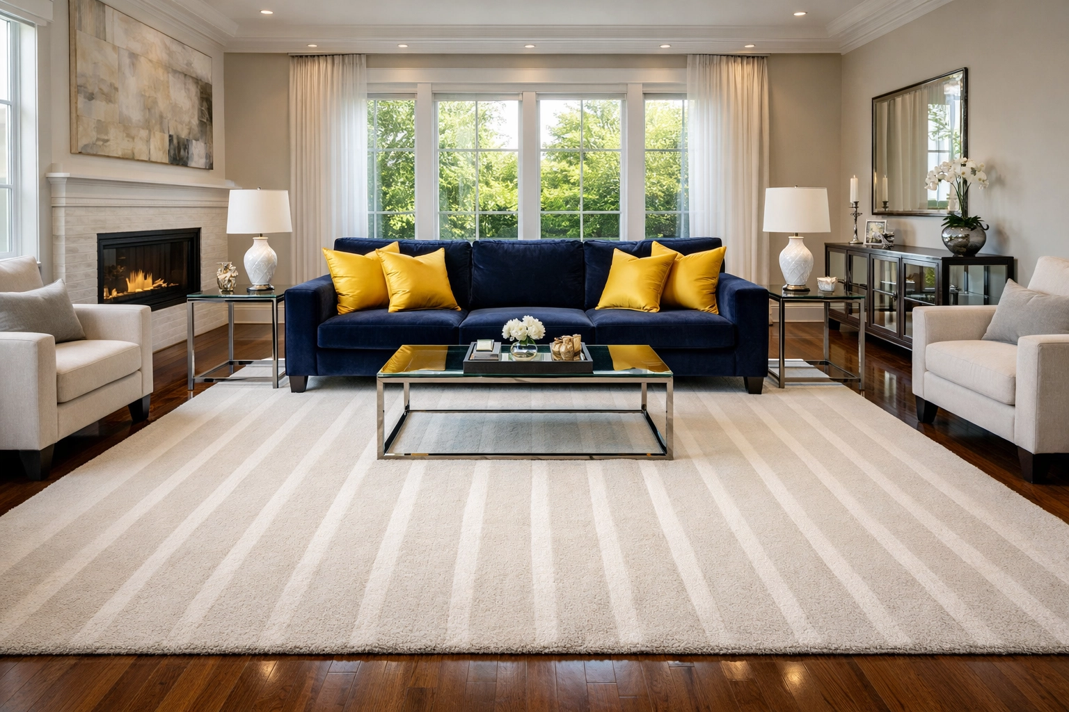 Spotless Westford living room with perfect vacuum lines after a visit from professional cleaners in Westford.