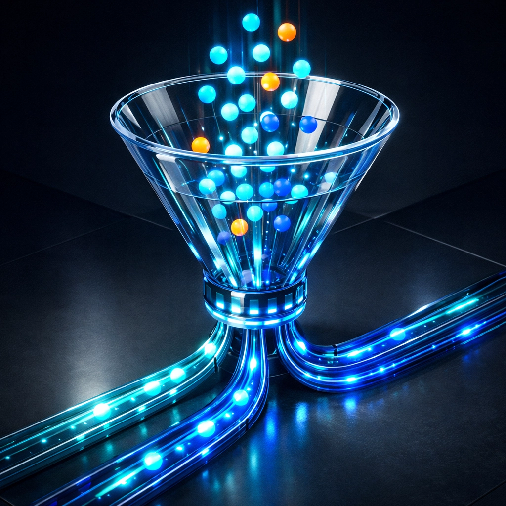 Automated lead funnel sorting digital prospects into organized sales tracks using n8n automation AI.