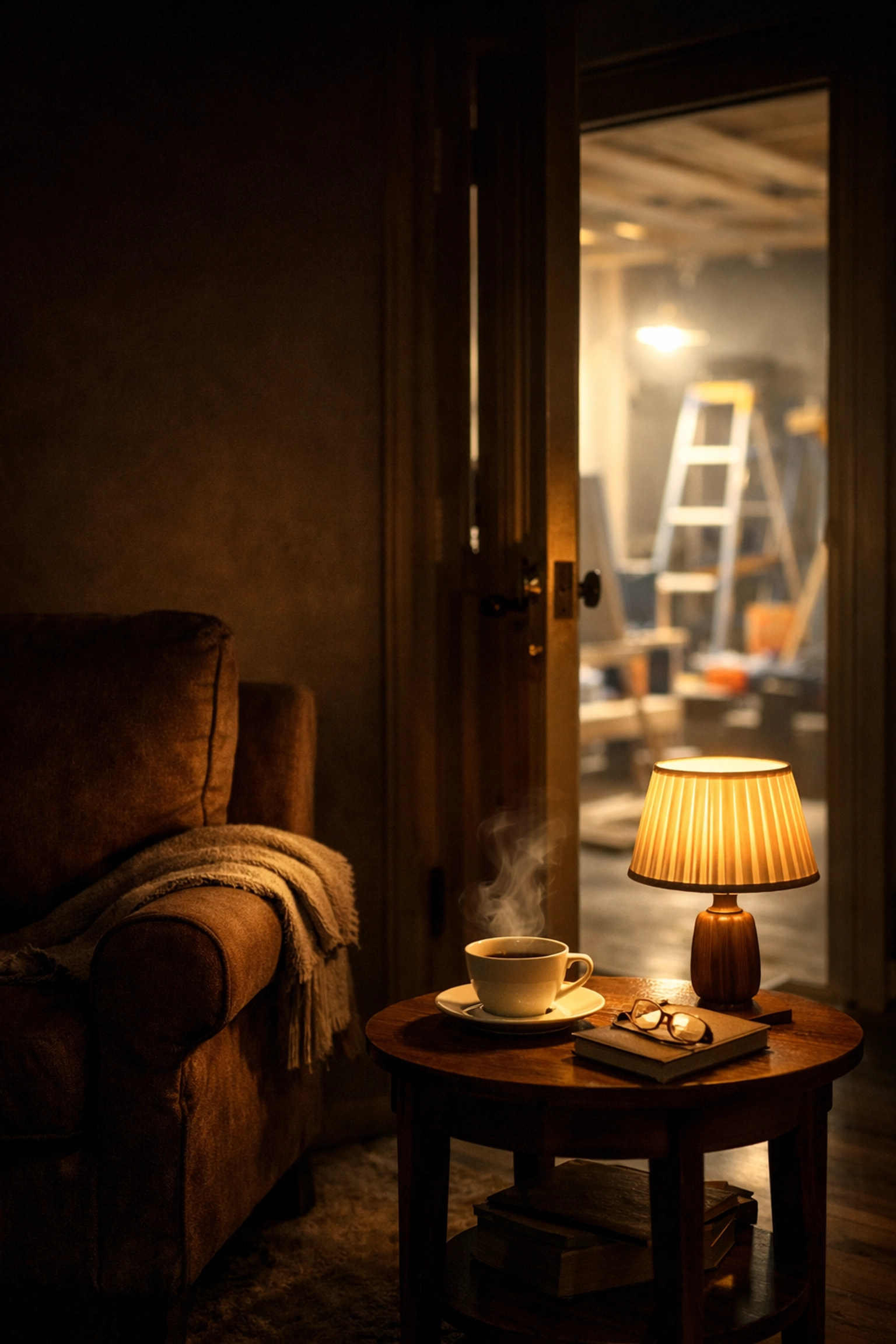 A peaceful living room sanctuary providing a quiet escape from a West Sussex home renovation.
