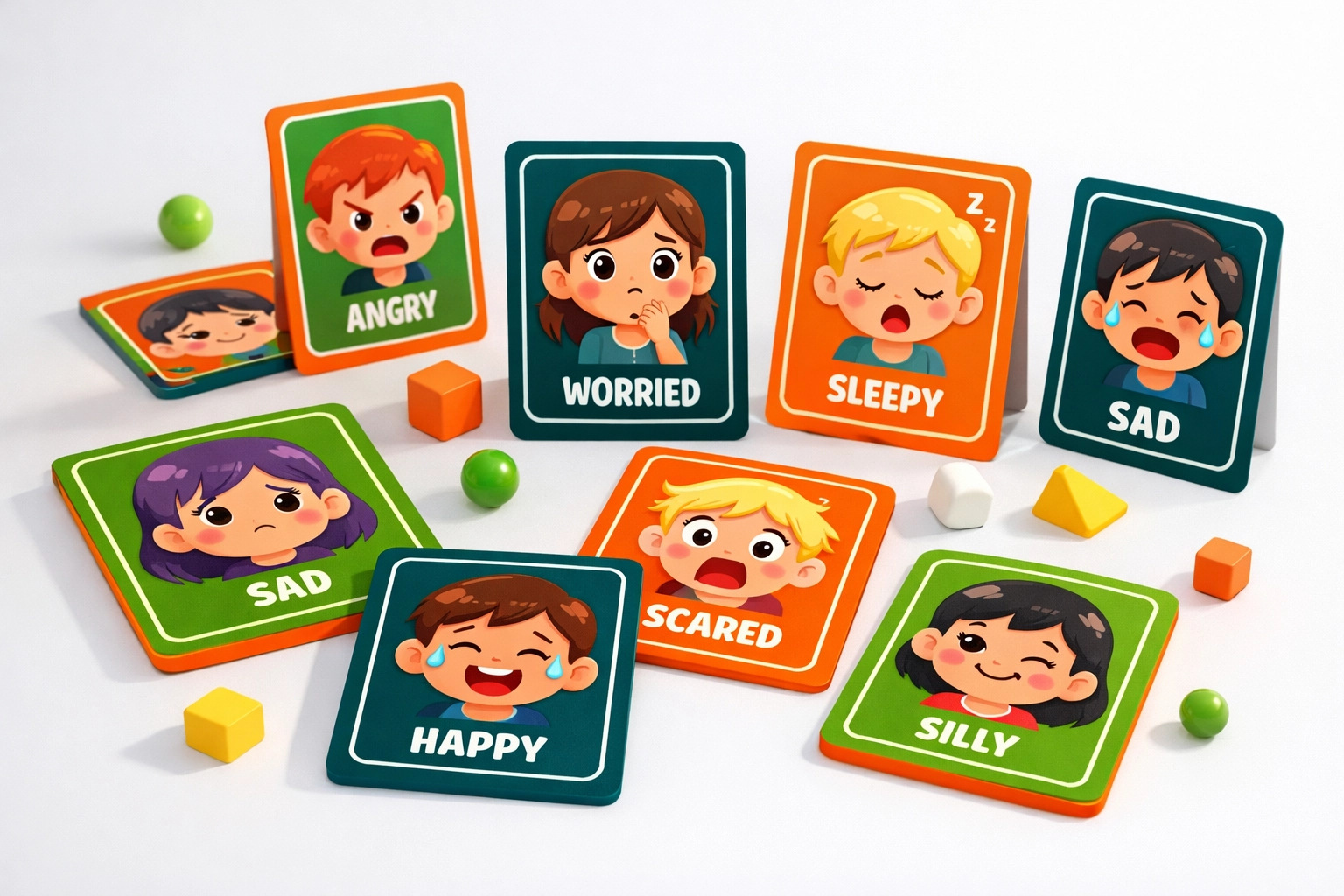 Colorful emotion flashcards displaying facial expressions for teaching kids emotional intelligence