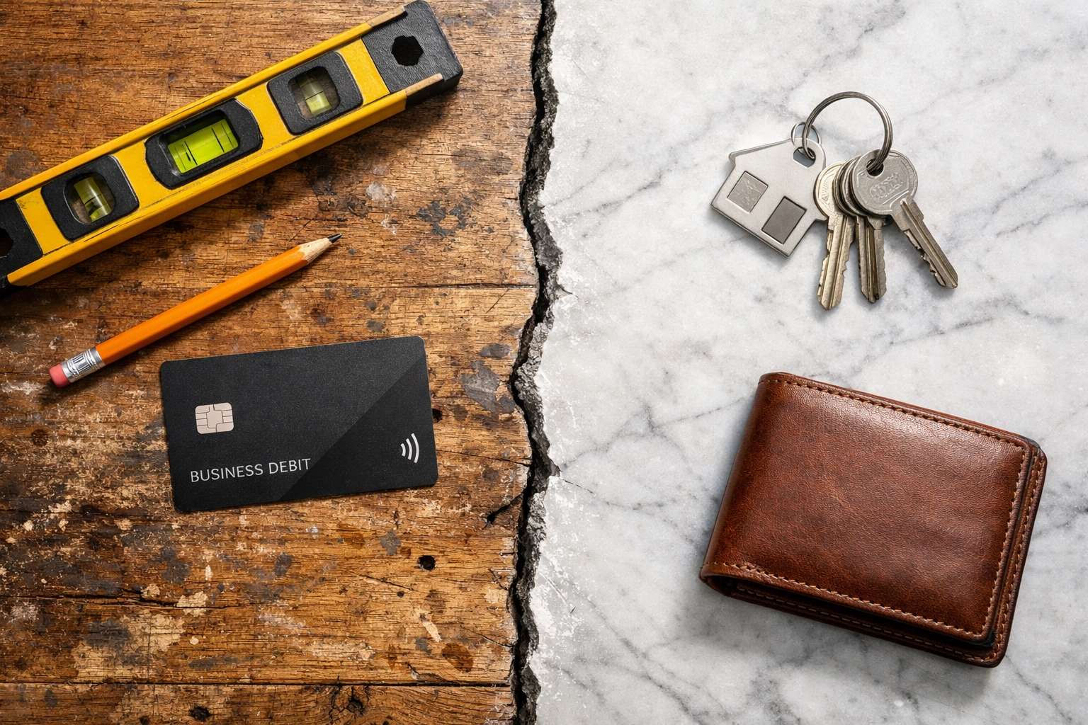 Separate business tools and bank cards from personal items to maintain clean bookkeeping records.