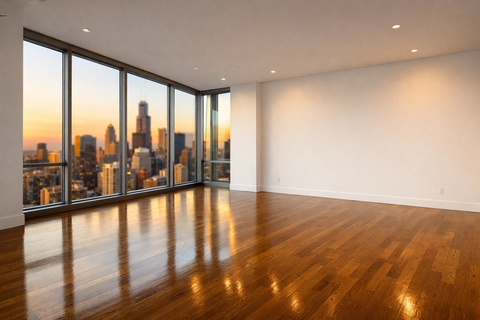 Clean and empty luxury apartment in Chicago ready for new tenant move-in.