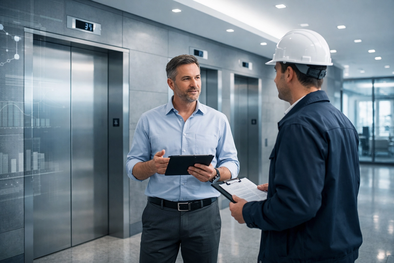 Building manager coordinating multi-site elevator phone line replacement project