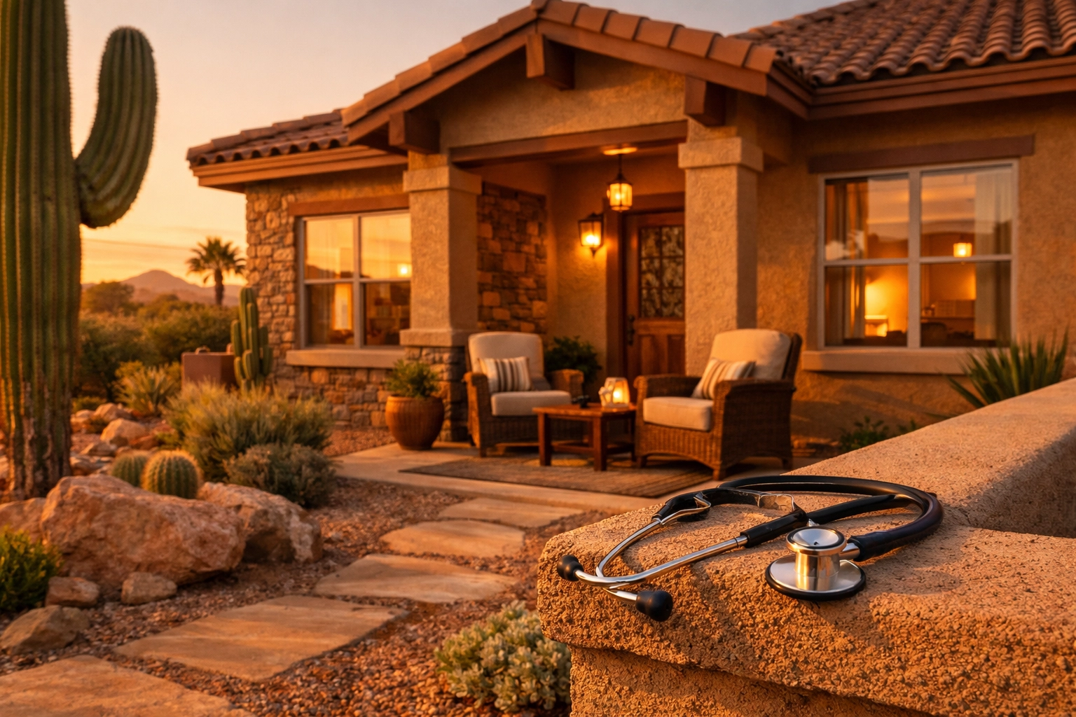 Arizona home with desert landscaping symbolizing stable housing for healthcare workers