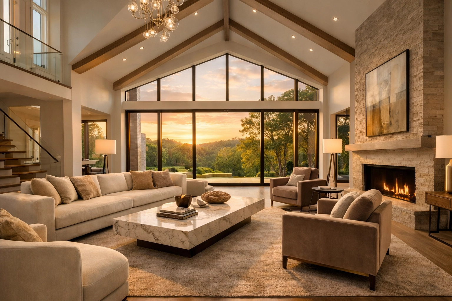 Staged luxury living room in Alabama showcasing high-value results from professional real estate marketing.
