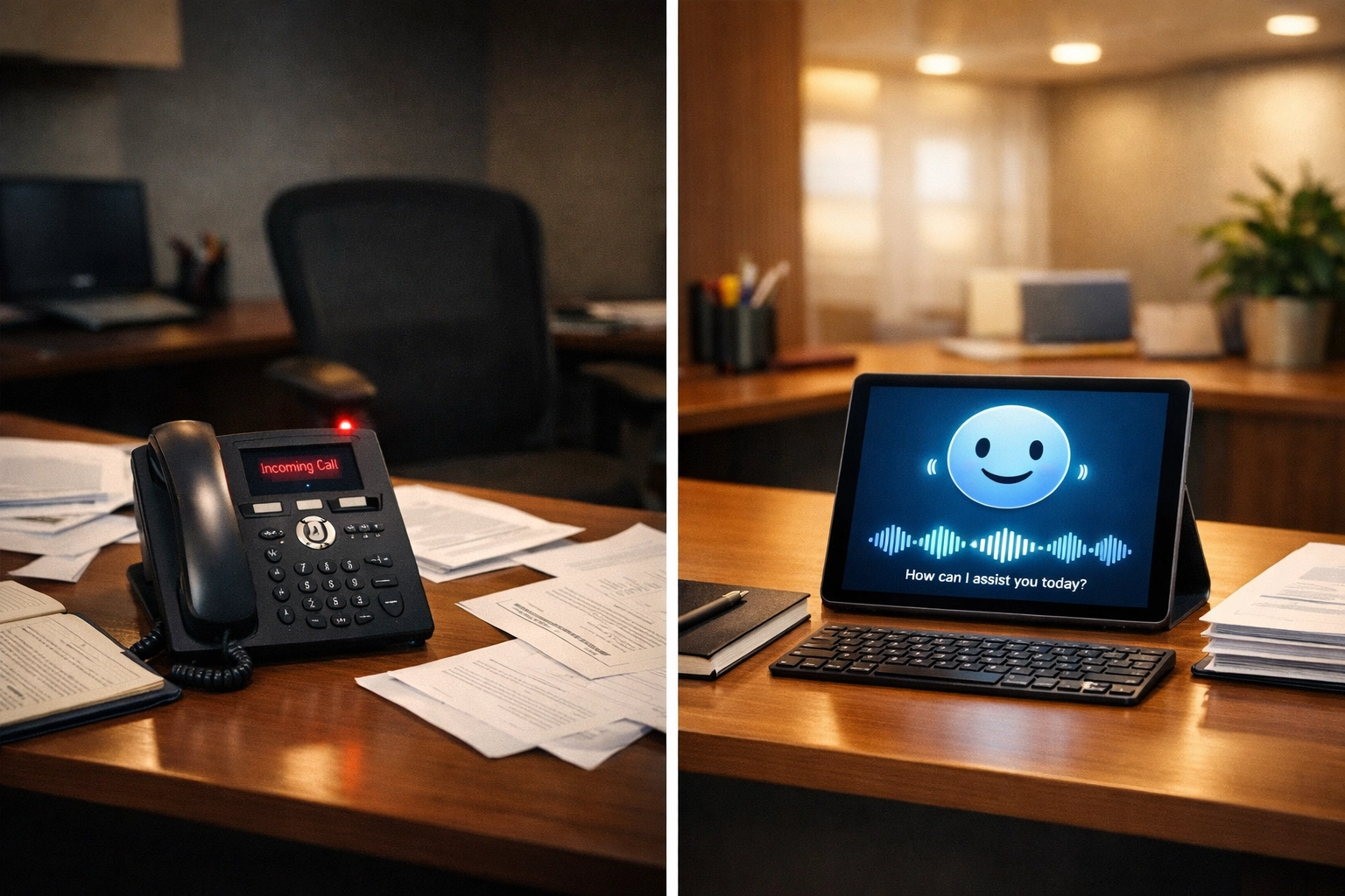 Comparison of unanswered law office phone versus AI receptionist answering instantly