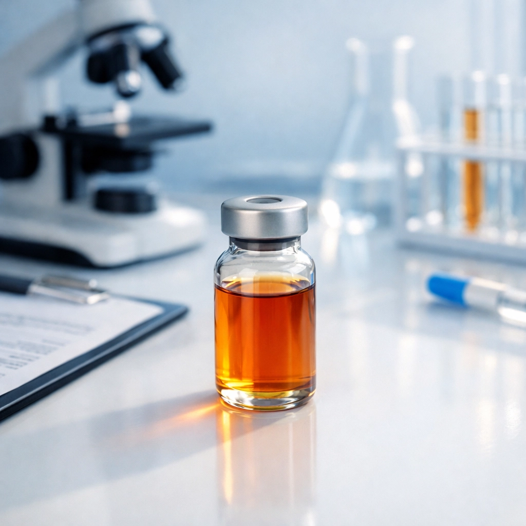 Medical vaccine vial in laboratory setting for FDA regulatory review process