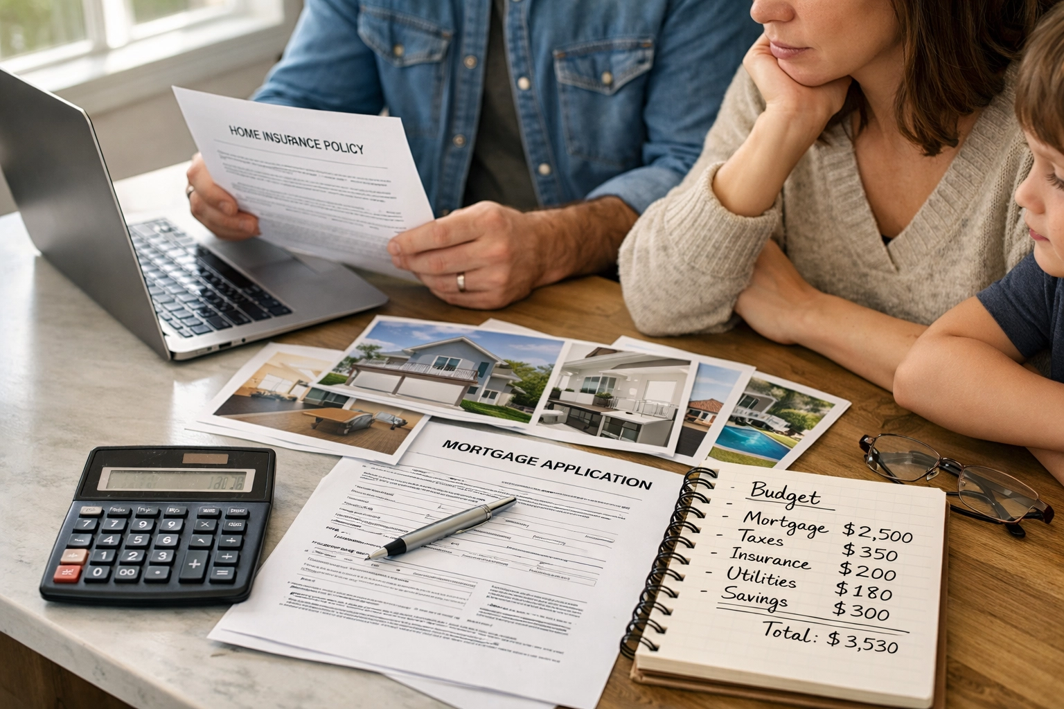 Family reviewing property taxes and insurance costs for Cape Coral home purchase