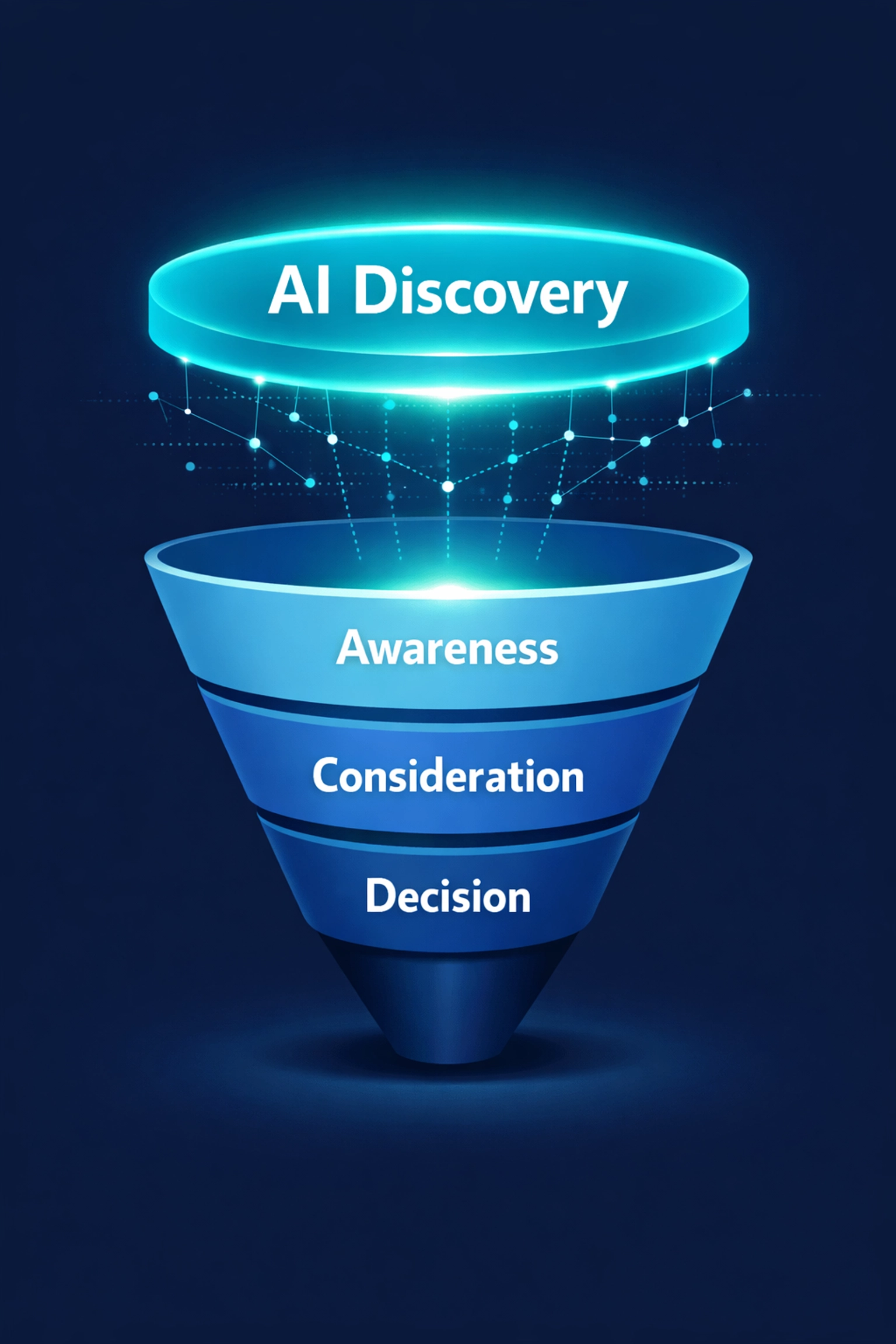 AI discovery layer positioned above traditional marketing funnel showing the pre-funnel stage