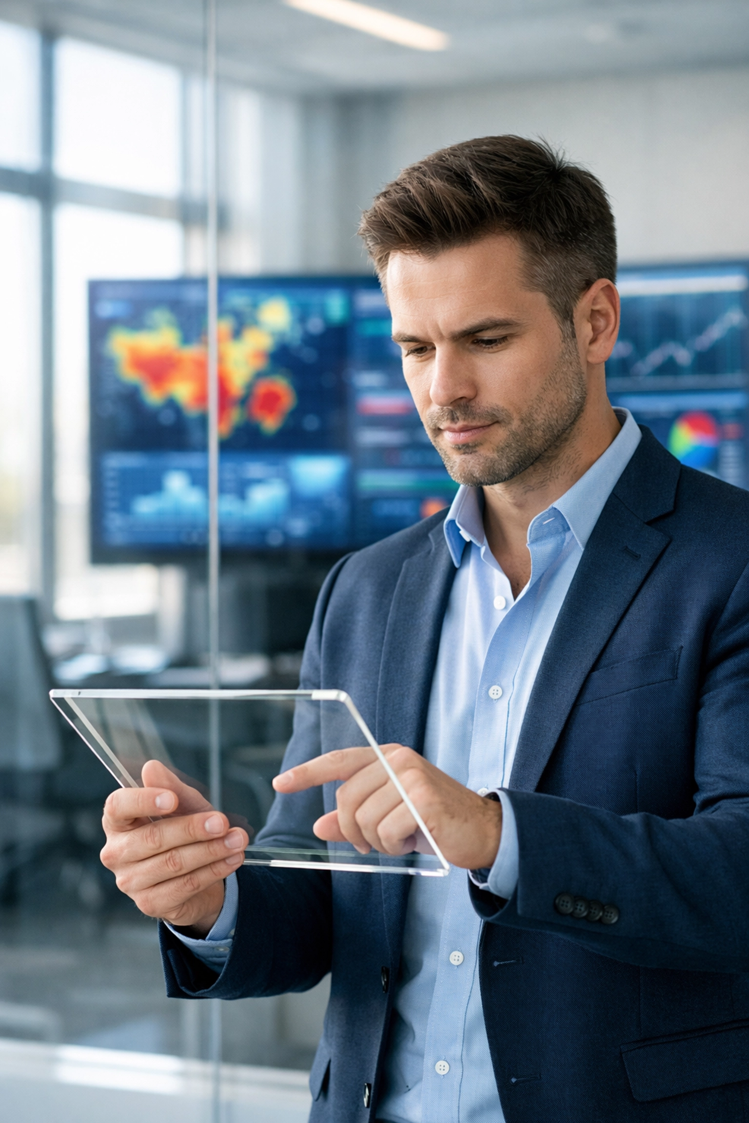 Marketing strategist reviewing live Super Bowl data dashboards to optimize ROI and real-time engagement