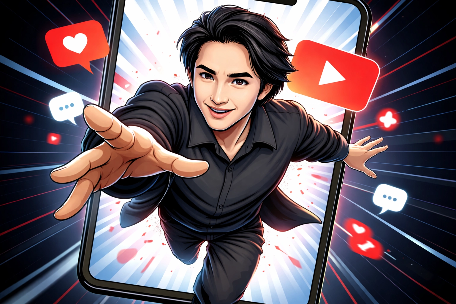 Simon Leung bursting through smartphone with bold call to action, illustrating high-conversion short-form video marketing