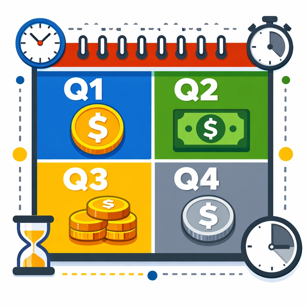 Quarterly tax payment calendar with Q1 through Q4 deadlines marked for 2026