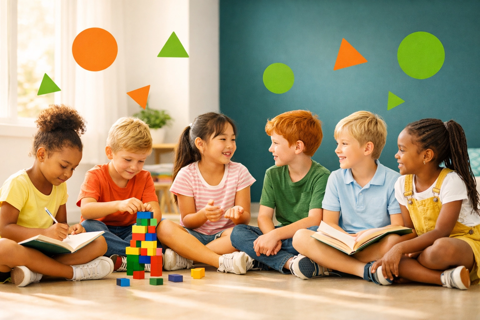 Children ages 5-12 learning life skills through engaging activities in bright classroom