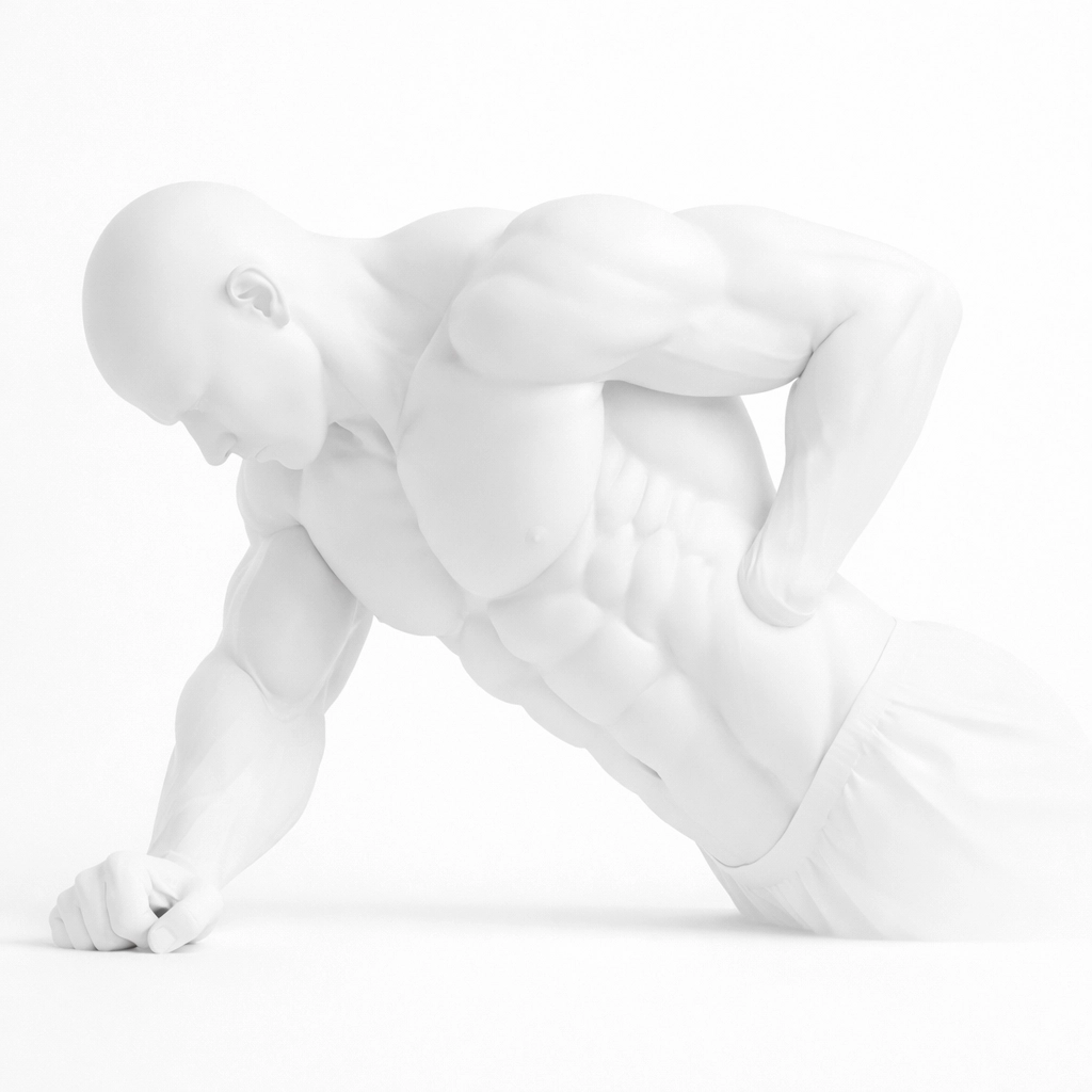 Minimalist white silhouette of functional strength training for the sovereign mindset and veteran fitness.