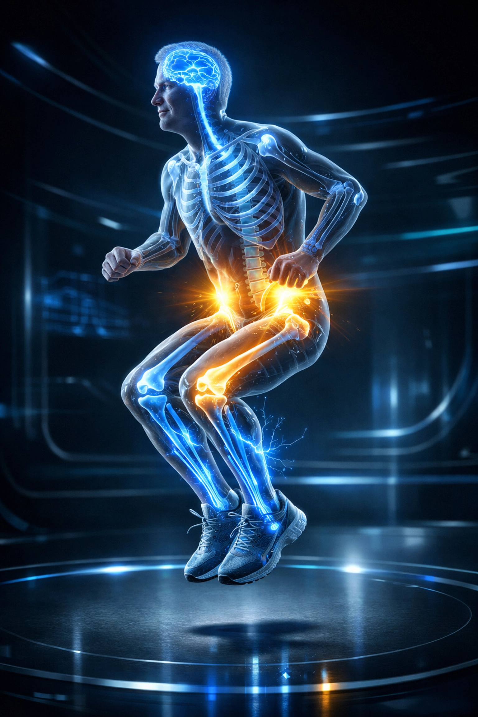 An illustration of bone density and nervous system firing during explosive movements for athletes over 40.