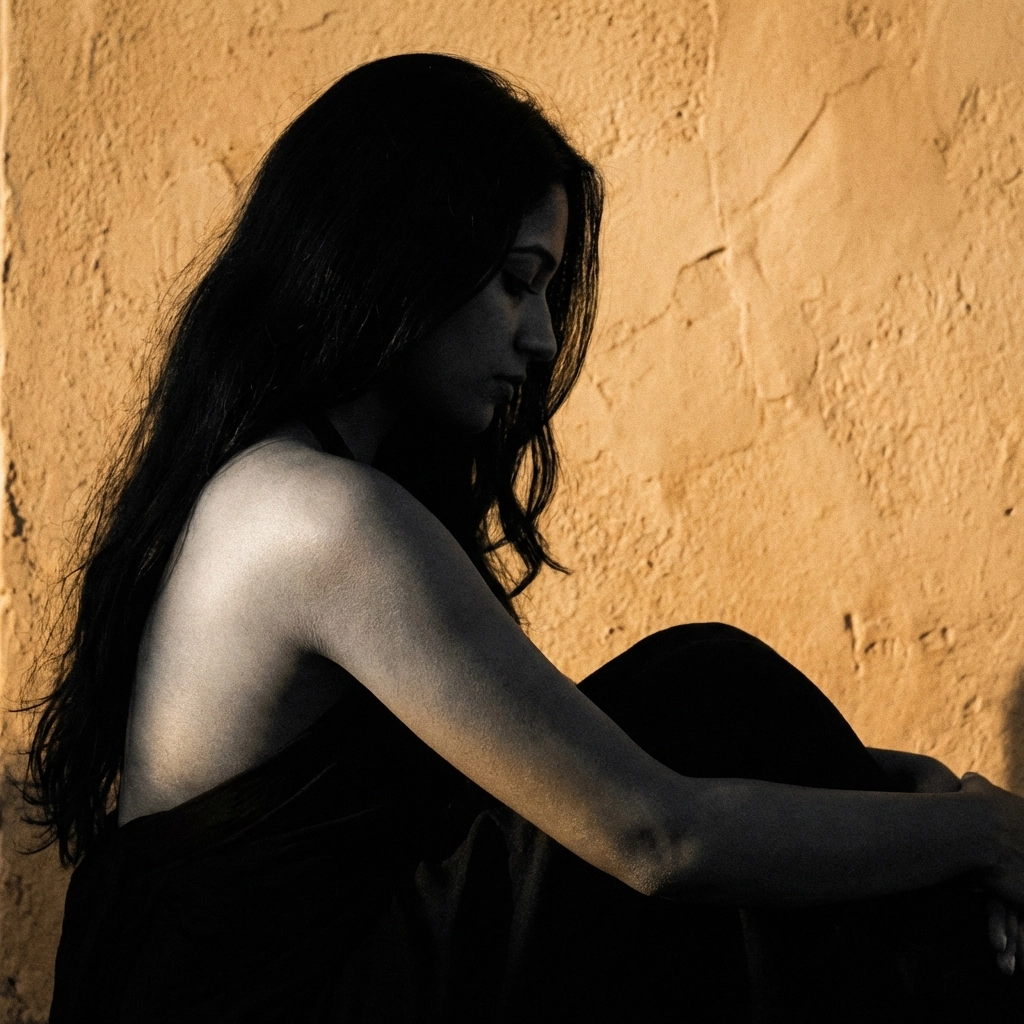 Erotic photography of a South Asian woman posing nude with artistic rim lighting and detailed skin tone.