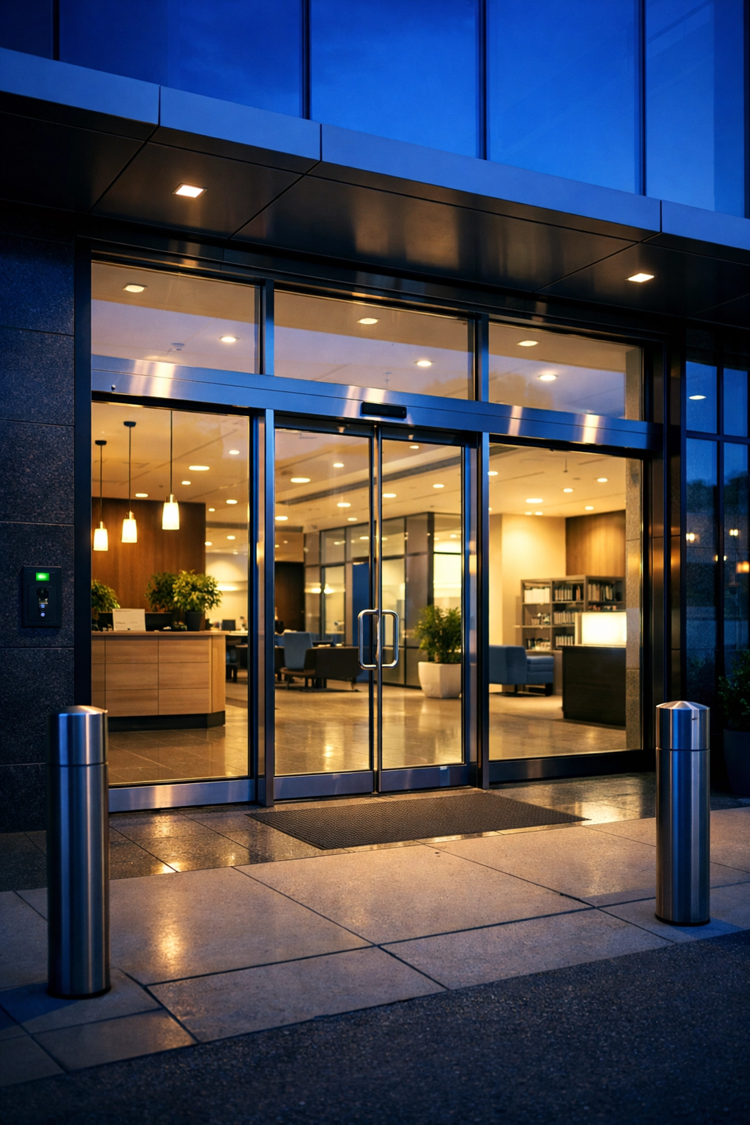 A clean and secure Cedar Falls commercial building entrance showing operational excellence.