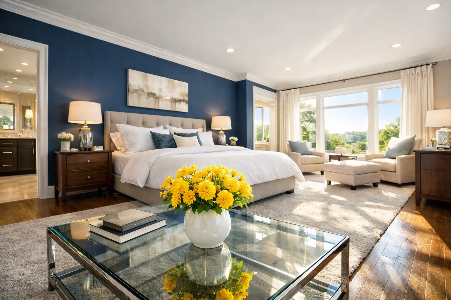 A sparkling, move-in ready master bedroom after a professional post-construction deep cleaning service.