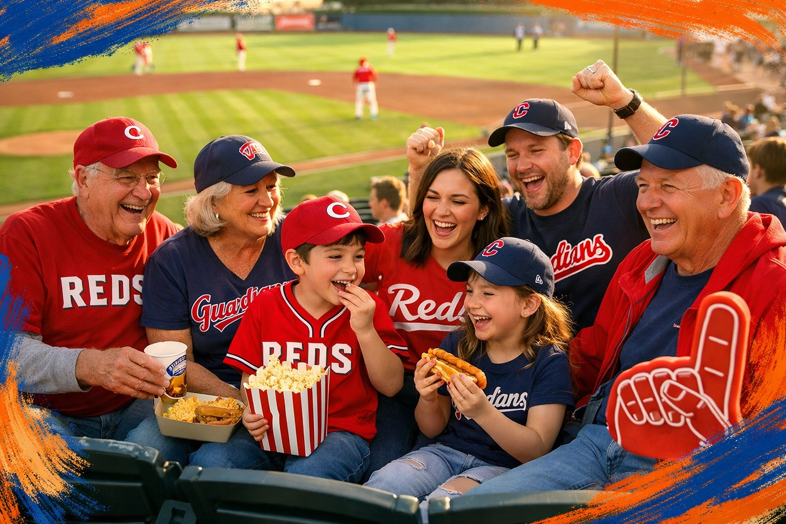 Fans enjoying spring training game at Goodyear Ballpark with Reds and Guardians
