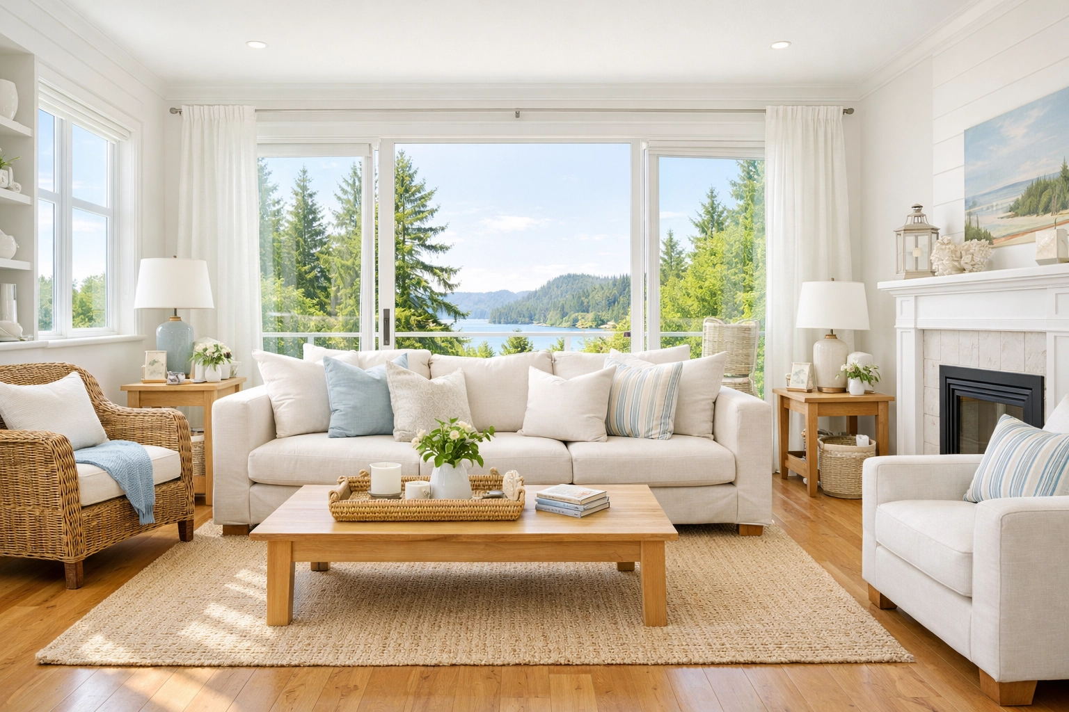 Spotless sunlit living room following a weekly house cleaning in Nanaimo BC.