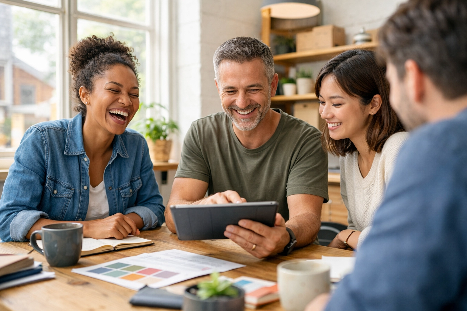 Small business team working together in candid photo for Google Business Profile