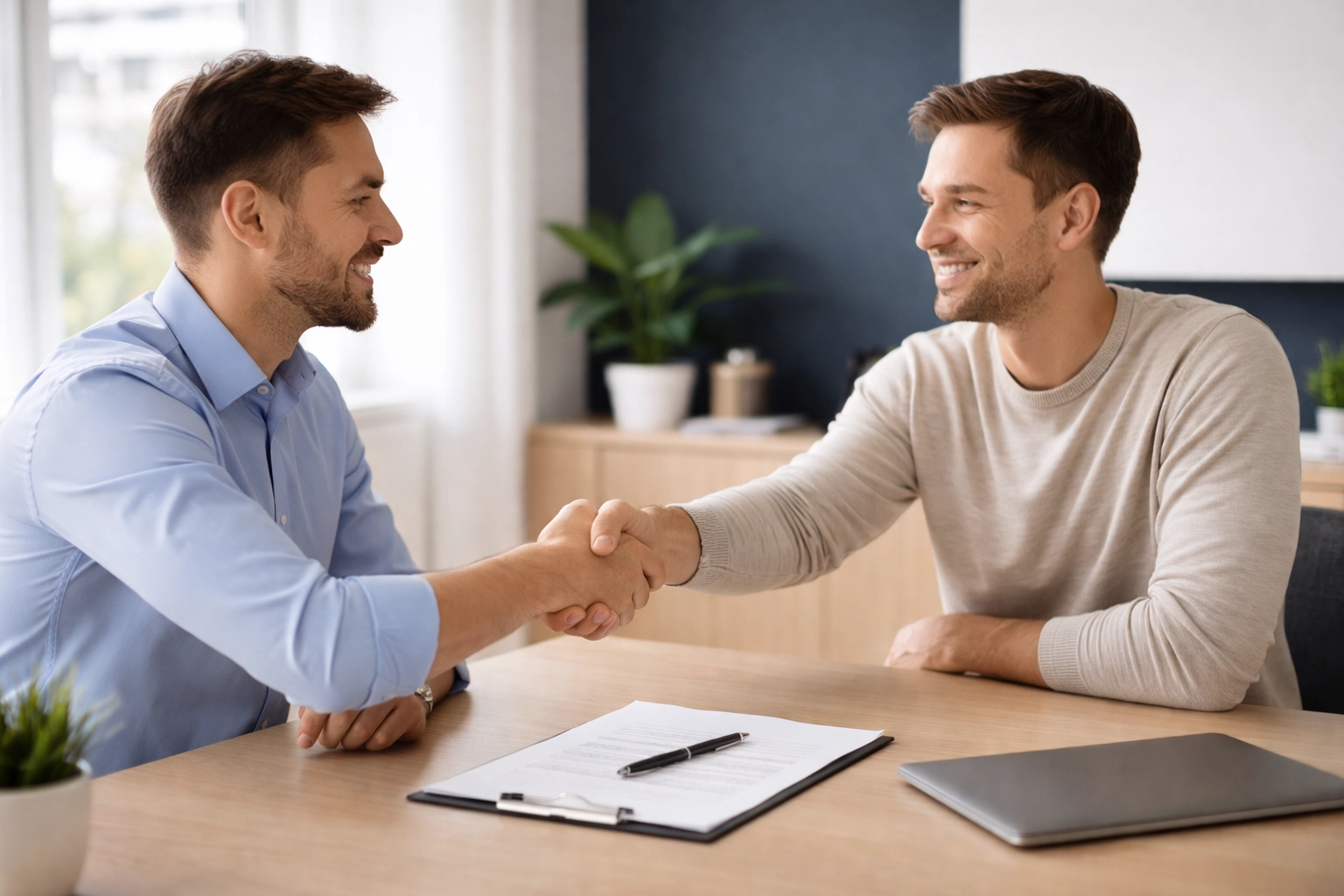 Client and professional shaking hands after reaching a credit agreement, illustrating successful collection removal.