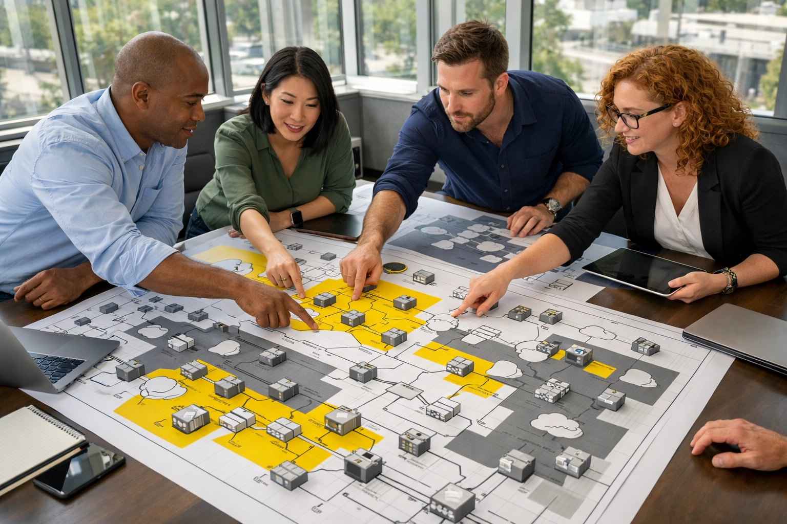 IT team reviewing ServiceNow Discovery scope and infrastructure mapping for ITOM implementation