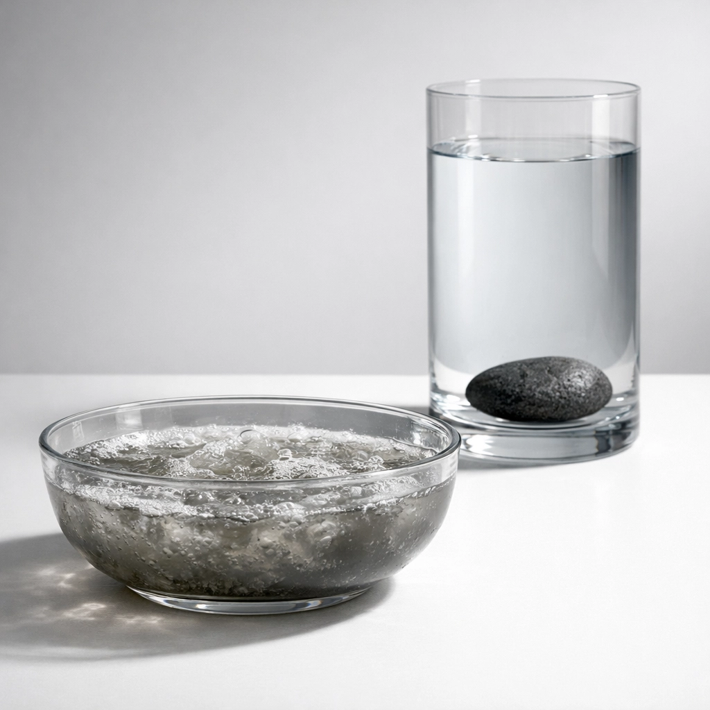 Clear and murky glass vessels illustrating the difference between surface talk and deep therapy work.