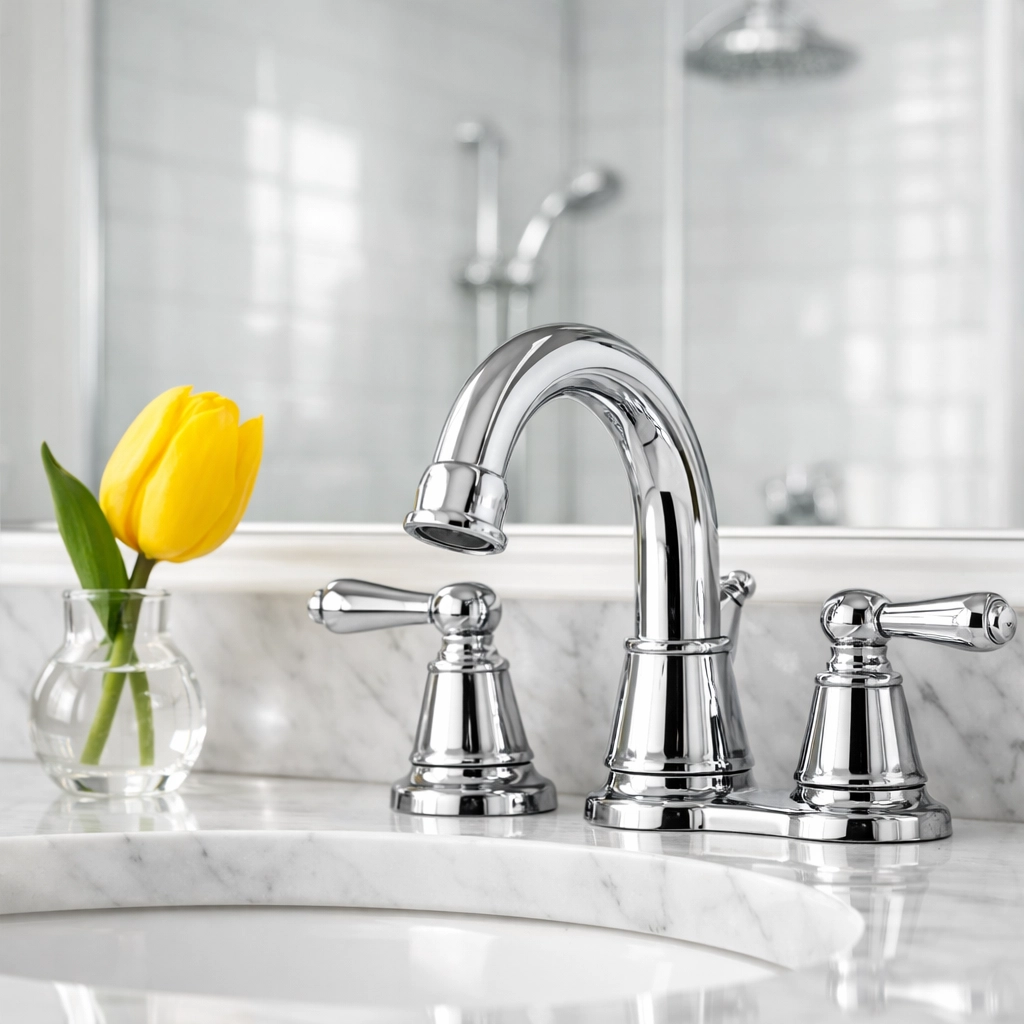 Pristine white marble bathroom vanity in a Sudbury home, showing professional cleaning attention to detail.