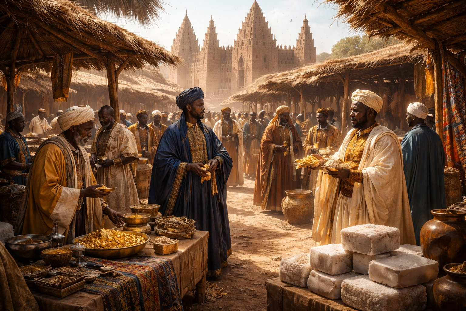 Black History Matters: How Pre-Slavery Greatness Fuels the Modern Black-Owned Business Movement Vibrant Mali Empire market scene showcasing West African merchants, gold trade, and ancient commerce