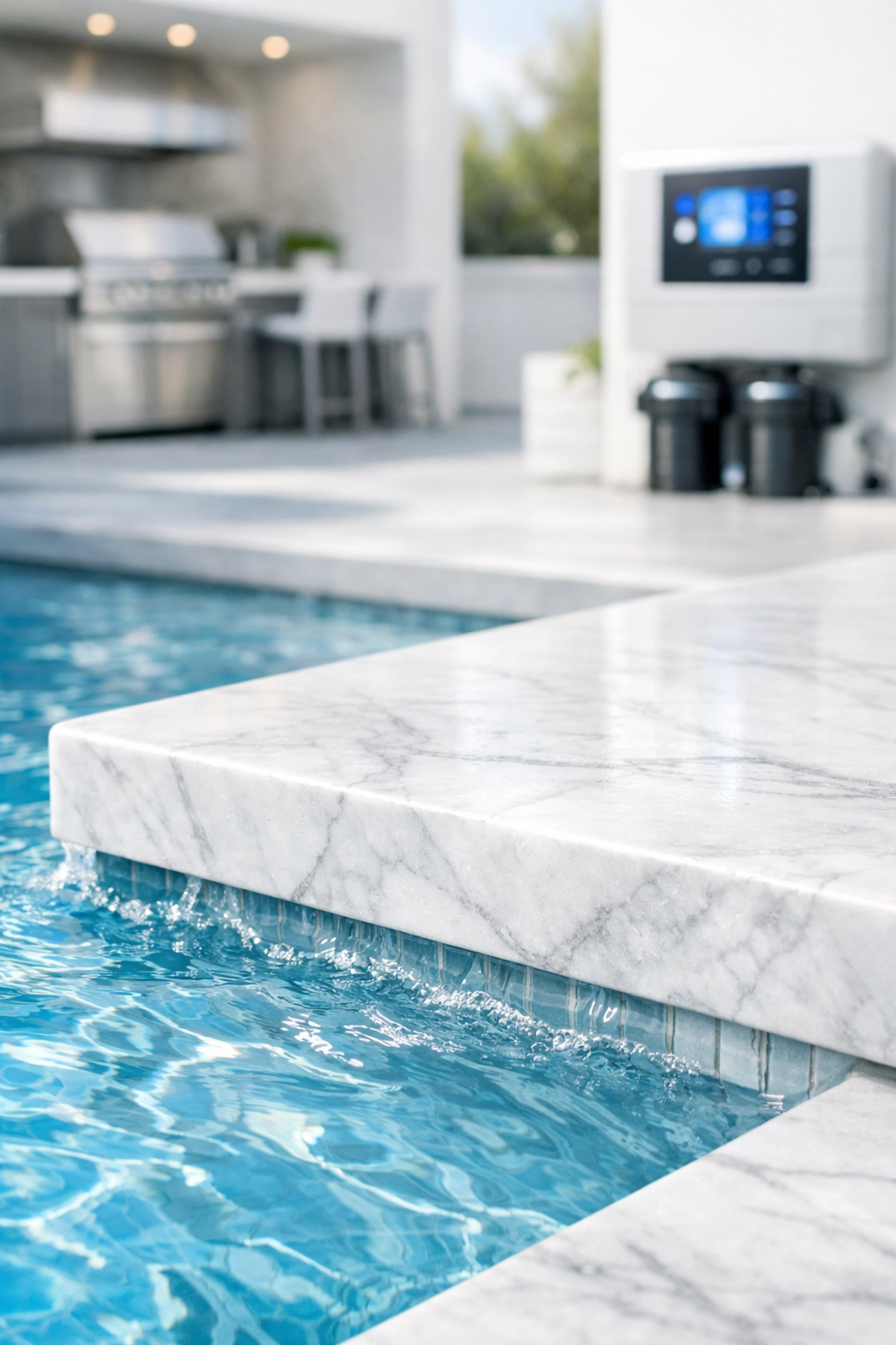 Premium pool with automation equipment, illustrating high-end clientele for pool routes for sale.