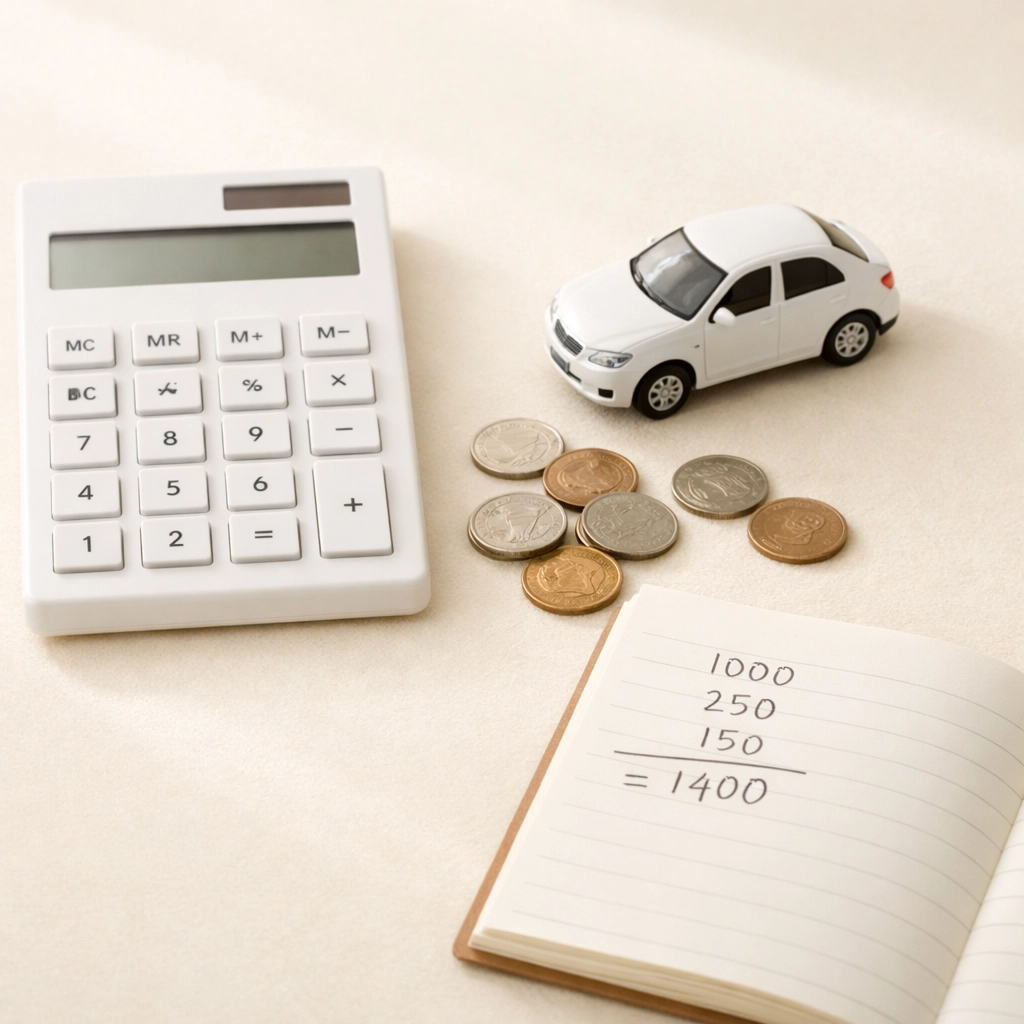 Calculator with toy car and coins representing Pennsylvania car insurance premium costs