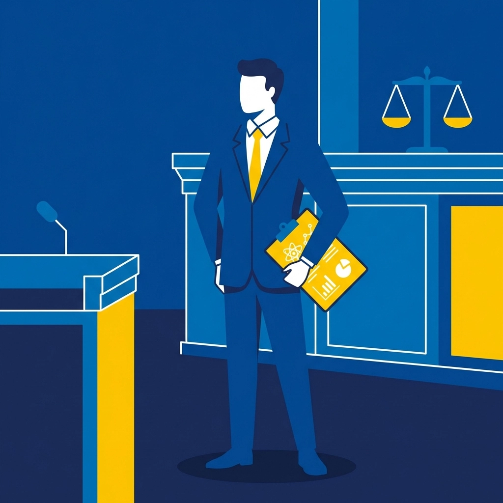 Mold expert witness presenting evidence in a courtroom, supporting mold inspection claims for legal cases.