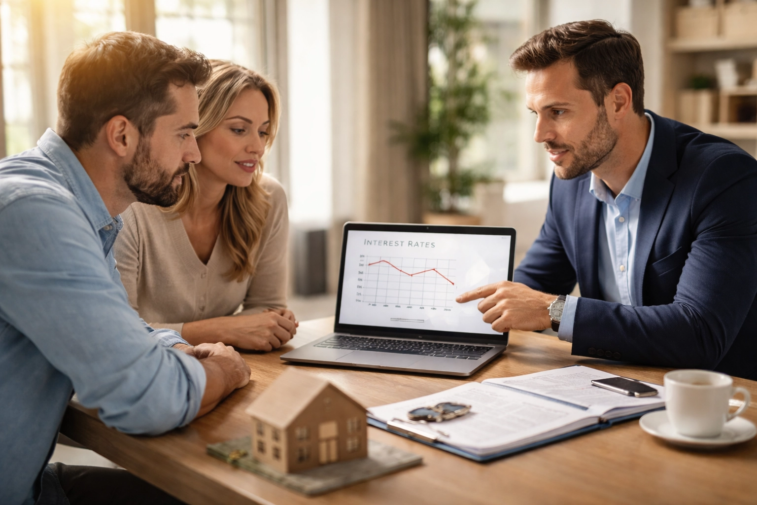 Home buyer and real estate agent reviewing mortgage documents to lower interest rates in 2026 housing market