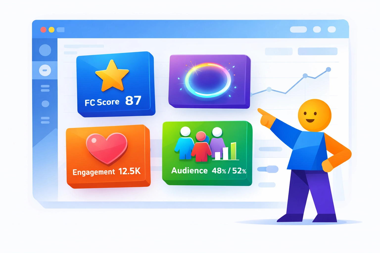 Influencer discovery platform dashboard displaying FC Score and engagement metrics for brands