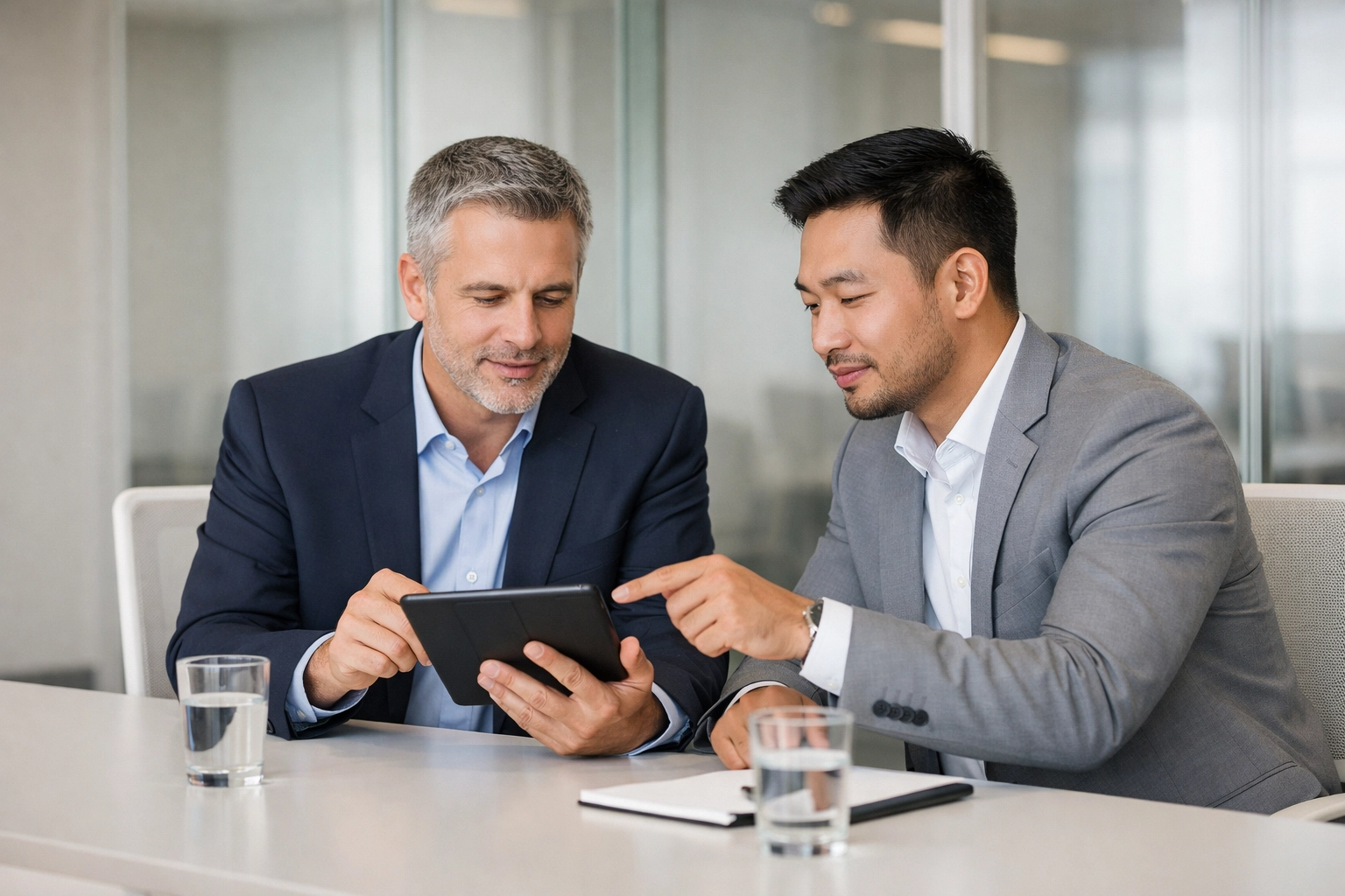 Tax professionals in a conference room discussing compliance and tax Service Bureau support.