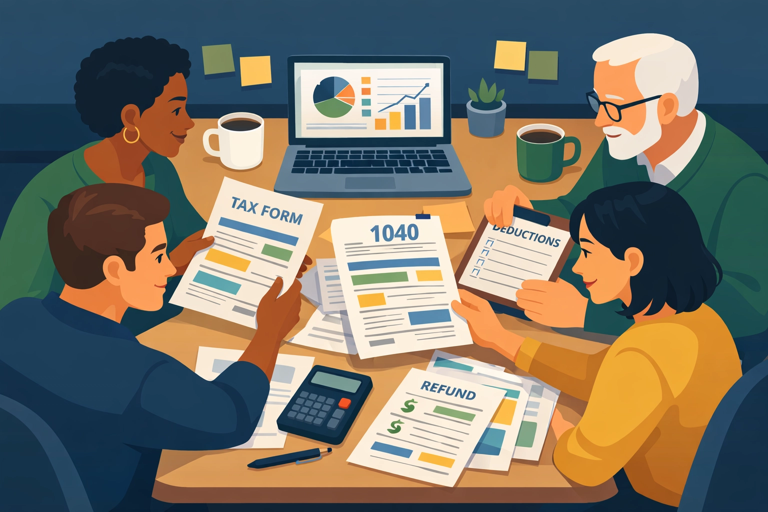 Team reviewing tax documents and forms for 2026 tax preparation in New Haven