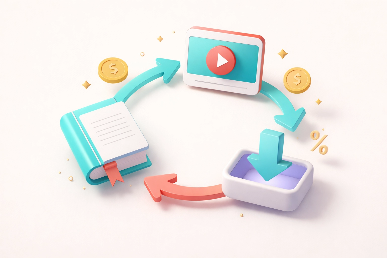 Illustration showing digital product icons for eBooks and videos, highlighting high profit margins online