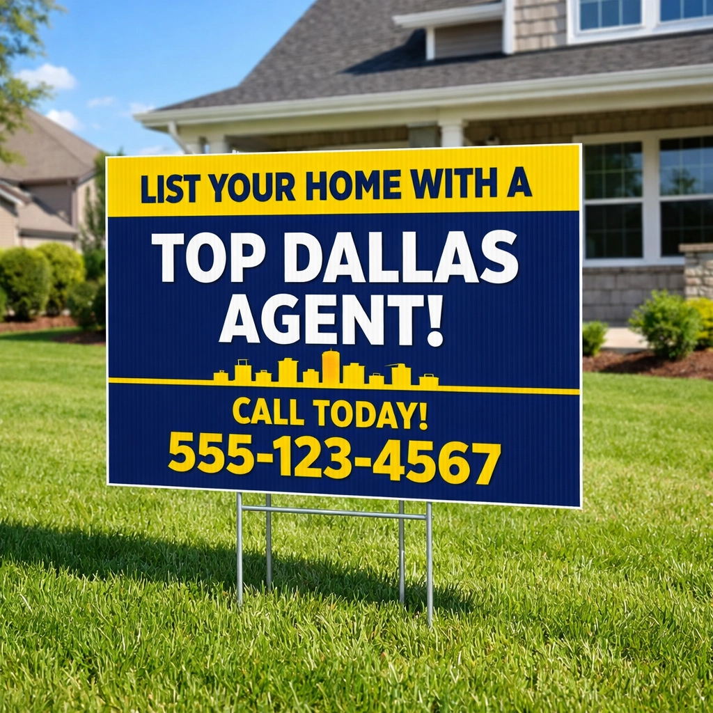 Durable yard sign for local business advertising and job site marketing in a neighborhood.