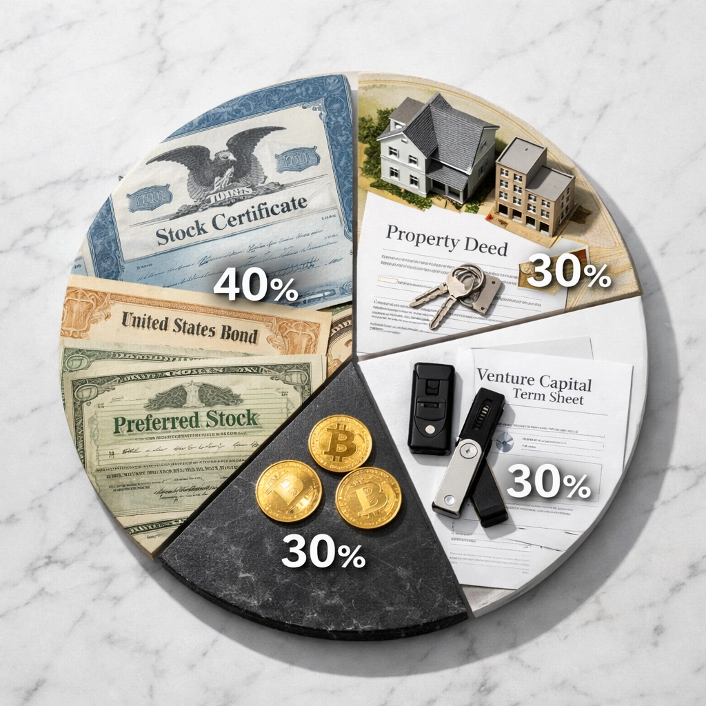 40/30/30 portfolio allocation model showing diversified investment asset distribution
