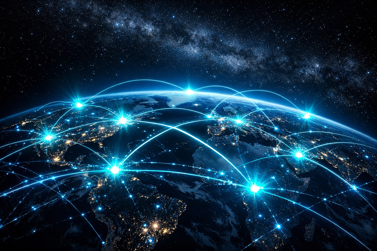 Global Content Delivery Network nodes connecting servers worldwide to reduce website latency.