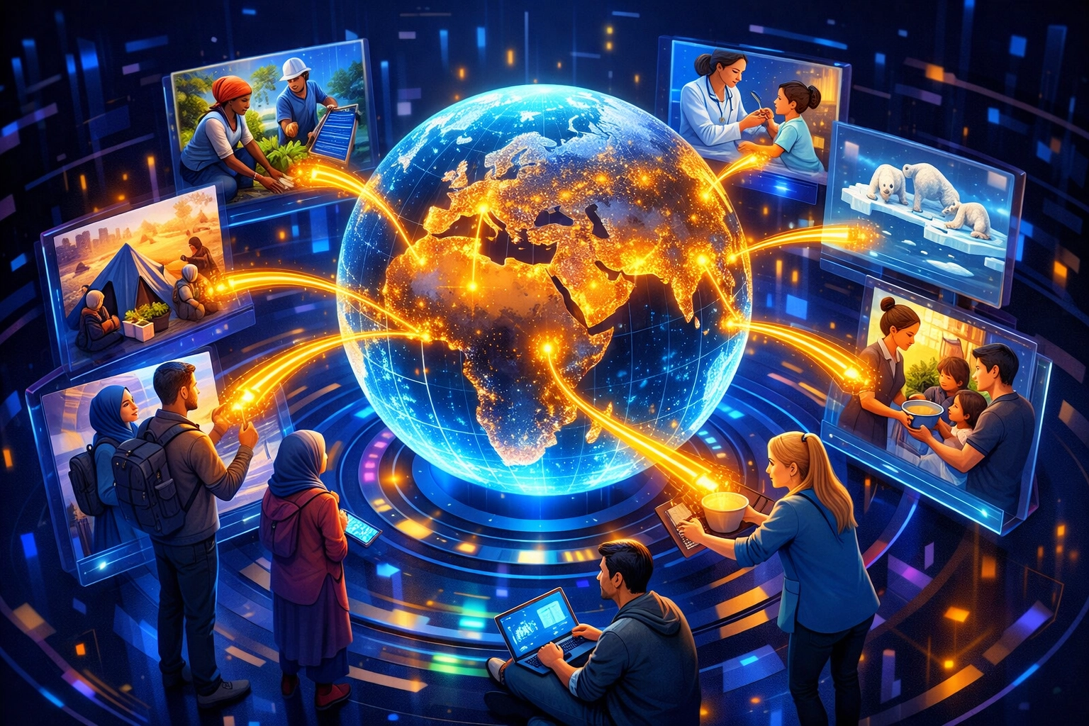 Digital globe representing Larecoin's global social impact and automated crypto donations to charities.