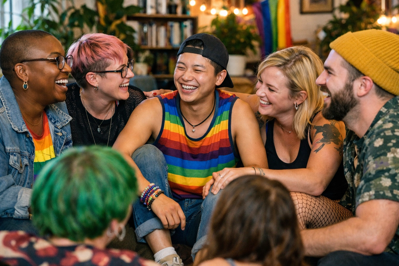 LGBTQ+ community members connecting in support group setting