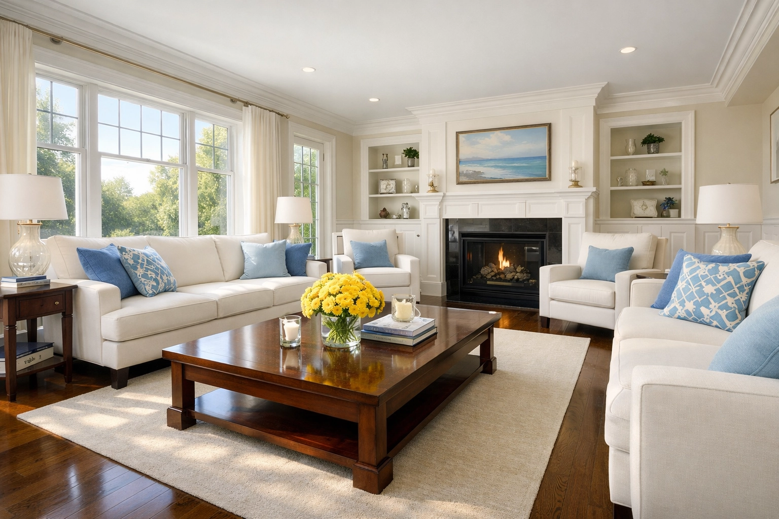 A serene, dust-free living room perfectly maintained by professional maid services Worcester.