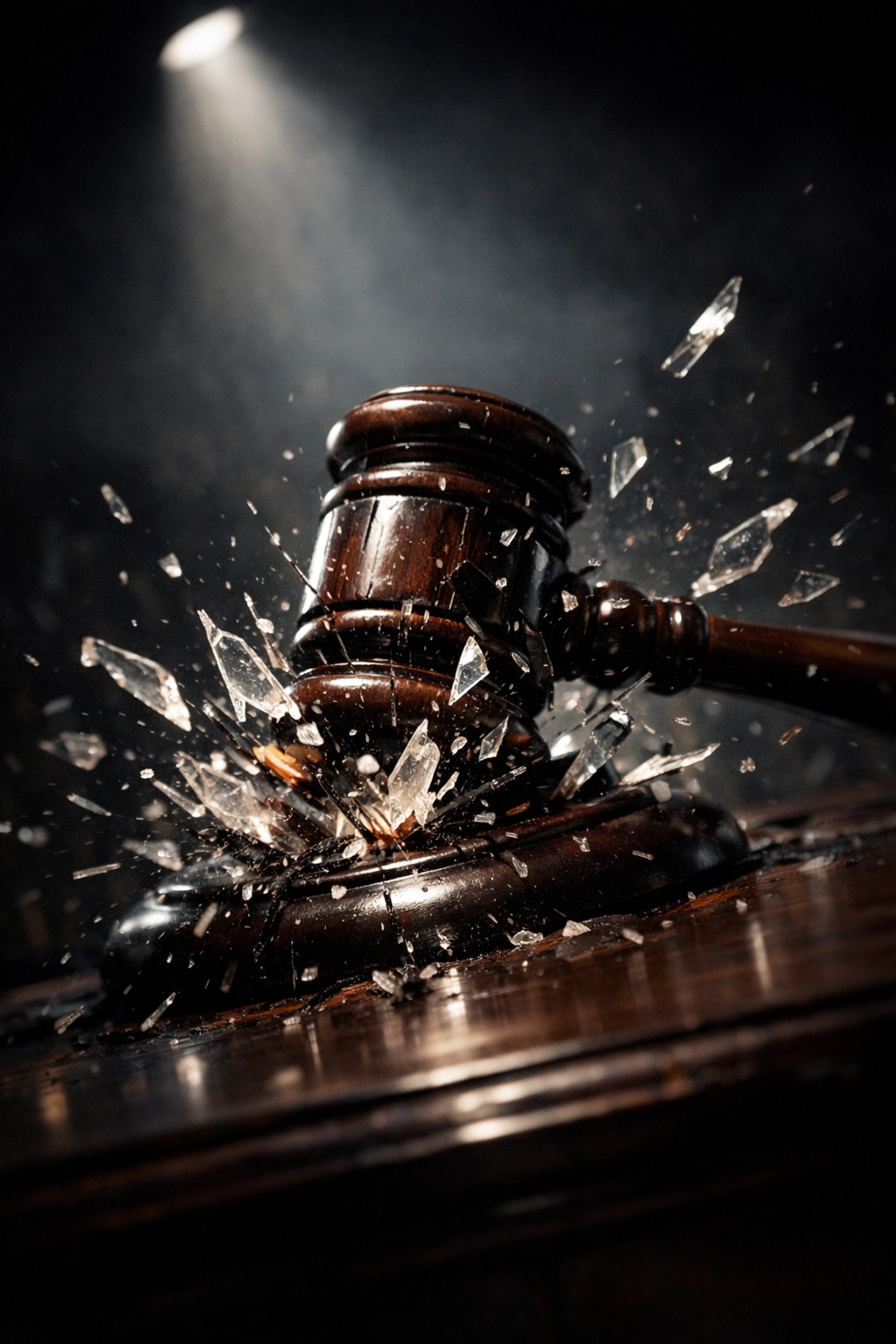 Shattering judge's gavel on a desk, representing the protection of irrevocable trust benefits and power.